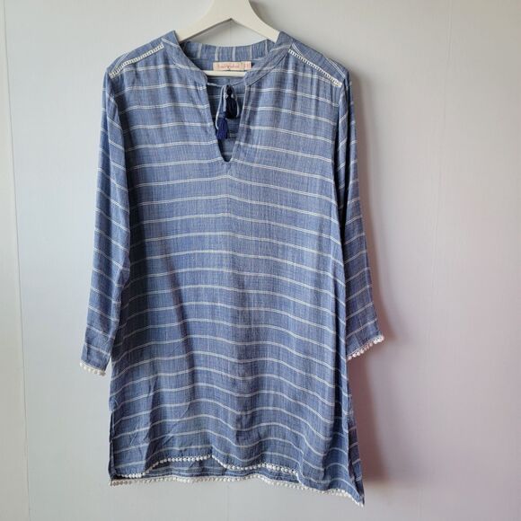 Fresh Produce Womens Striped Tunic Top Swim Cover Up sz xs/s B Boho Resort wear - Picture 1 of 8